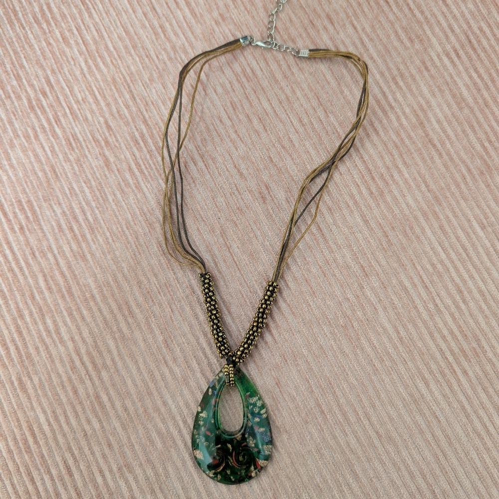 Artisan Green Murano-Style Glass Teardrop Pendant Necklace